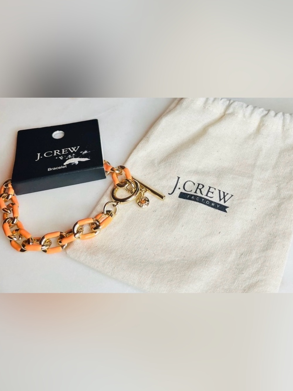 J. Crew Peach-Orange Enamel Link Bracelet with Gold Toggle